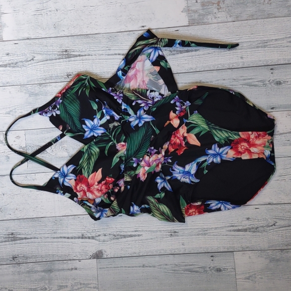 Aqua Green Wrap Tie Front One Piece Swimsuit Medium - Picture 10 of 12